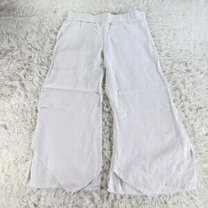 Wearables White Linen Wide Leg Pants Womens Large Raw Hem Boho Lagenlook Large